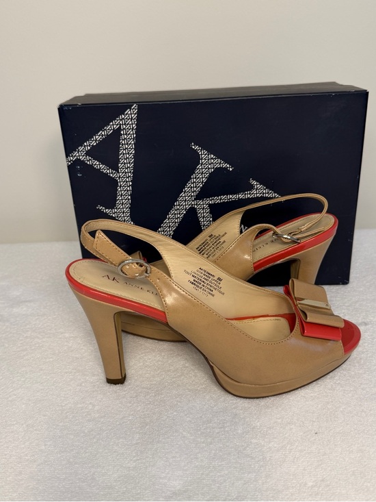 Anne Klein Shoes - Anne Klein Tan and Orange Slingback Peep-Toe Heels with Bow Accent Size 8